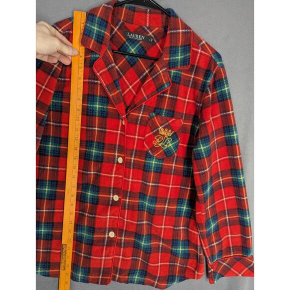 Lauren Ralph Lauren Women’s Red Plaid Leopard Trim Fleece Pajamas Large Crest - Picture 7 of 16